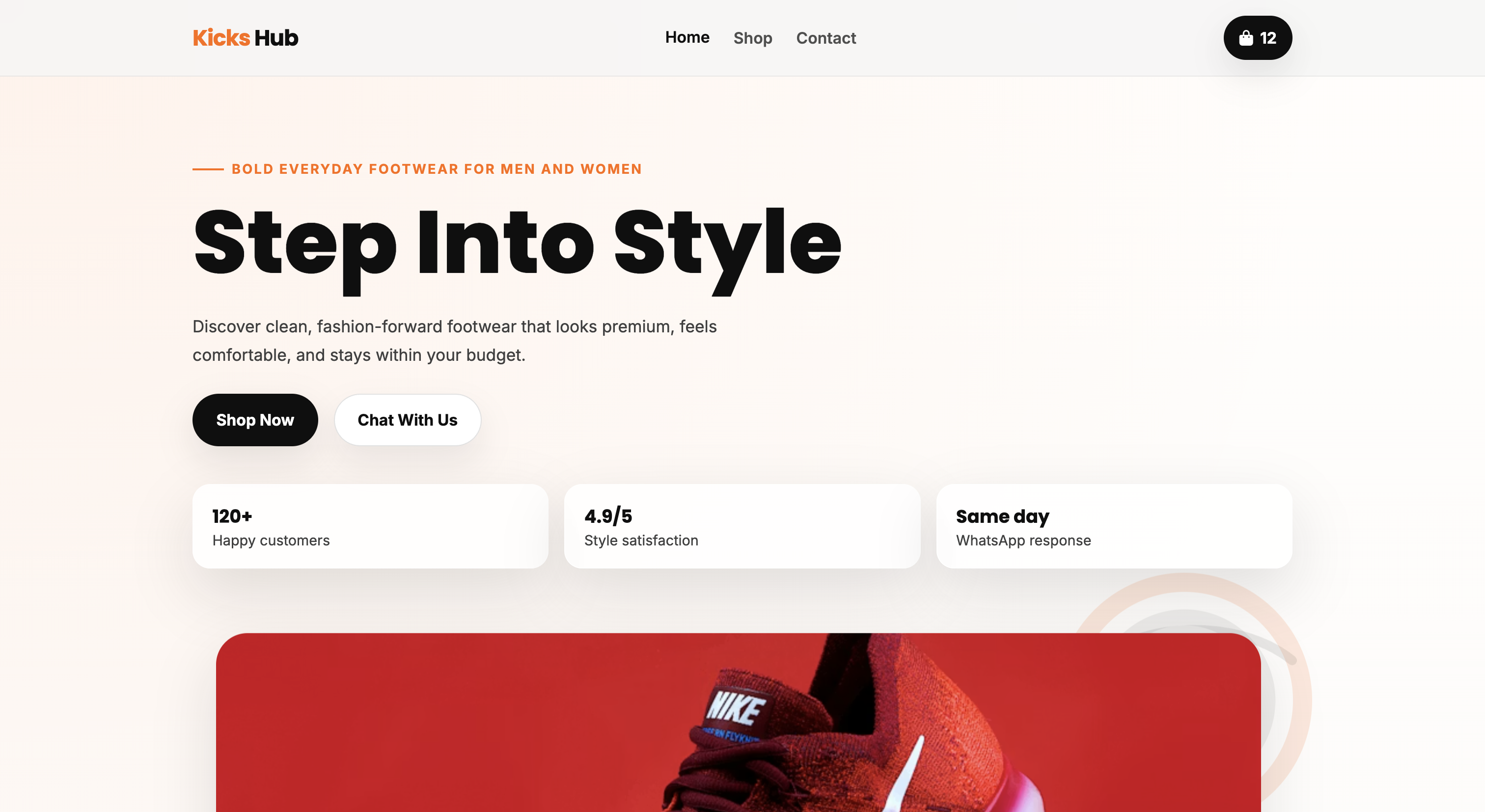 Screenshot preview of KicksHub online store