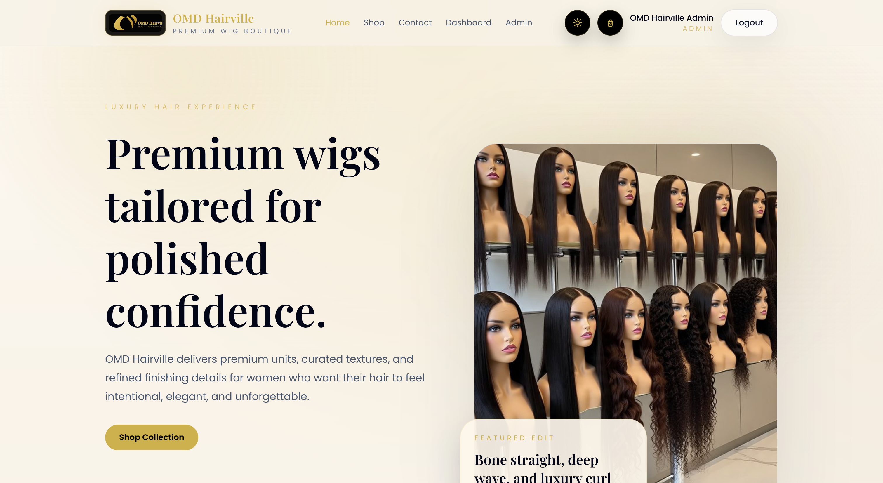 Screenshot preview of OMDHairville e-commerce website